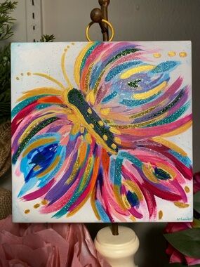 Bright Colorful Butterfly Metal Mini Charm Gold Frame